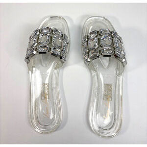 Lauren Lorraine Jade Flat Jewel Sandal Clear Stone Size 6 Sparkly Glam Slides